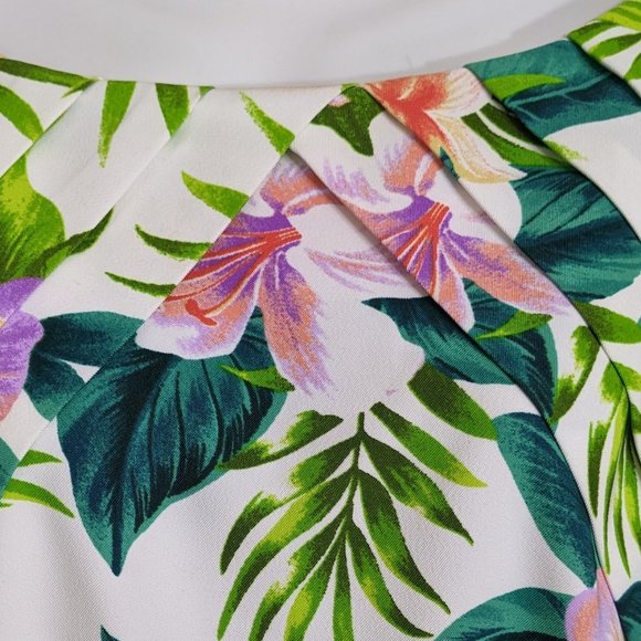 Dressbarn White Green Purple Floral Sleeveless Belted Midi Dress - size 16W - Picture 5 of 15